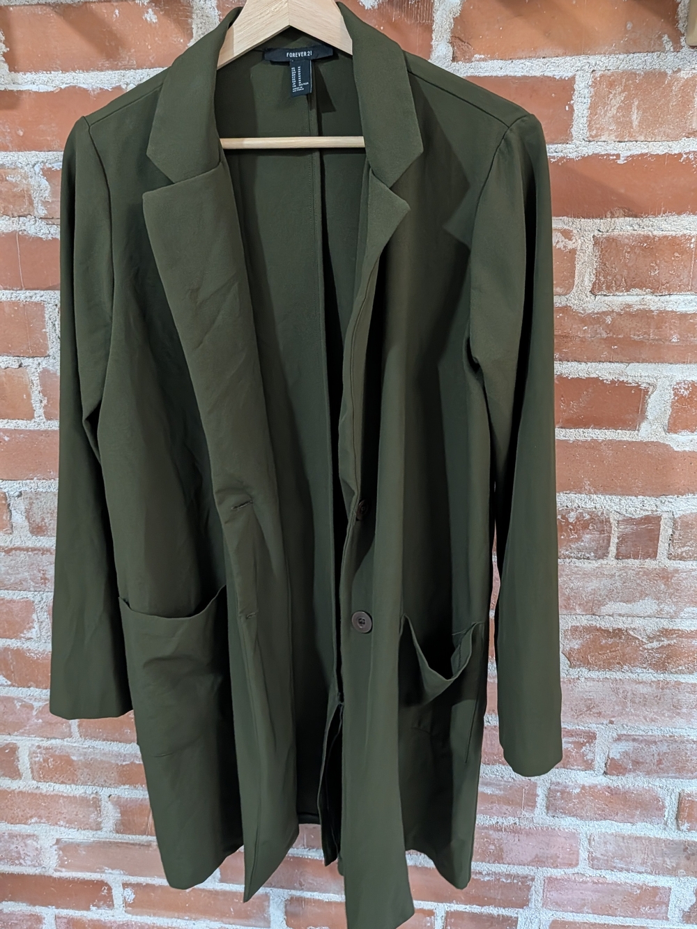 Forever 21 Olive Green Longline Blazer Jacket